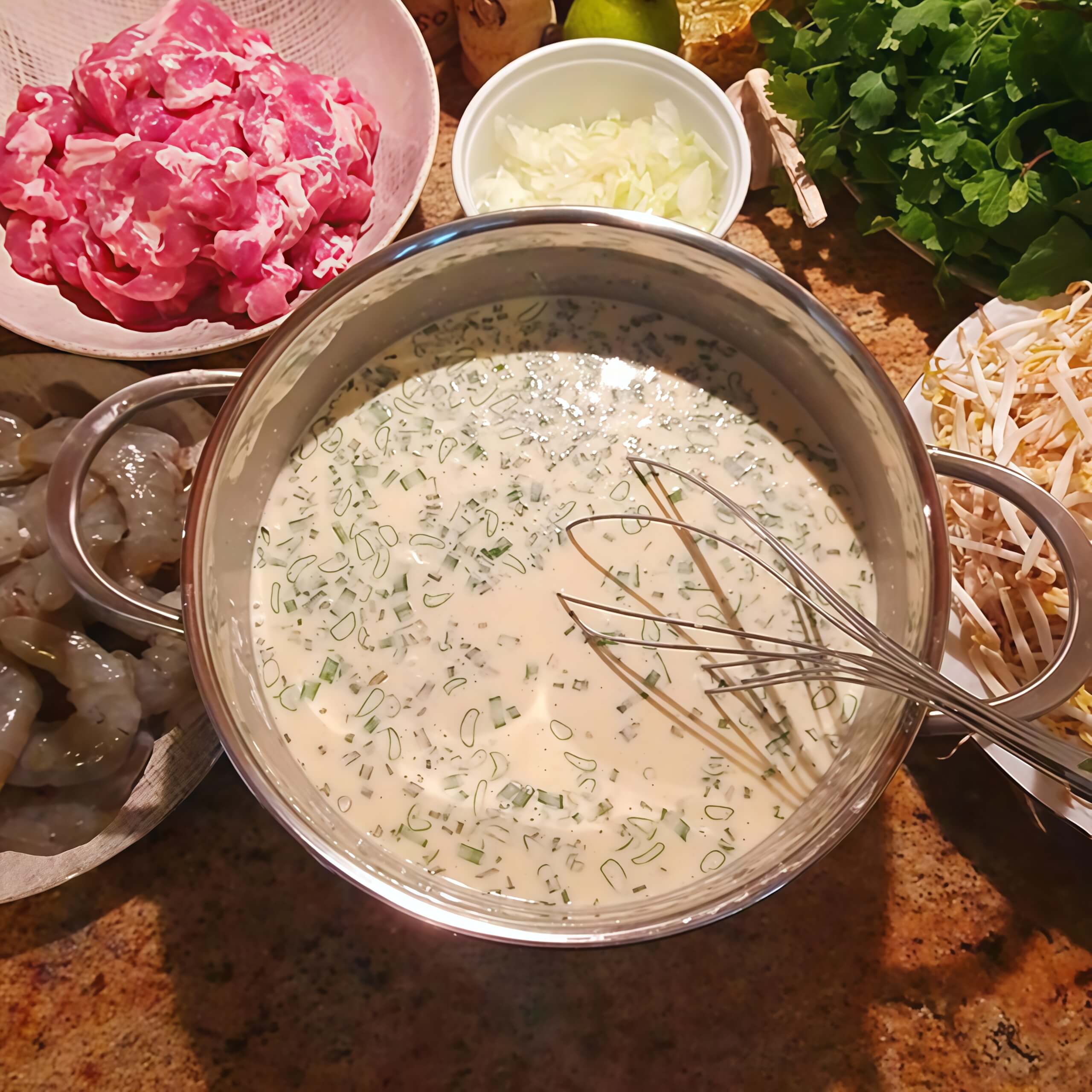 pha bột làm bánh xèo