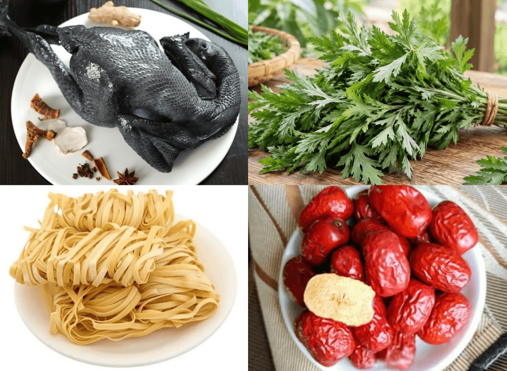 Nguyên liệu làm mì gà tần ngải cứu