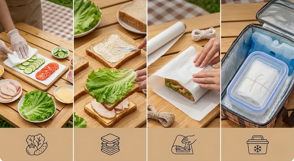 Các bước làm sandwich đi picnic