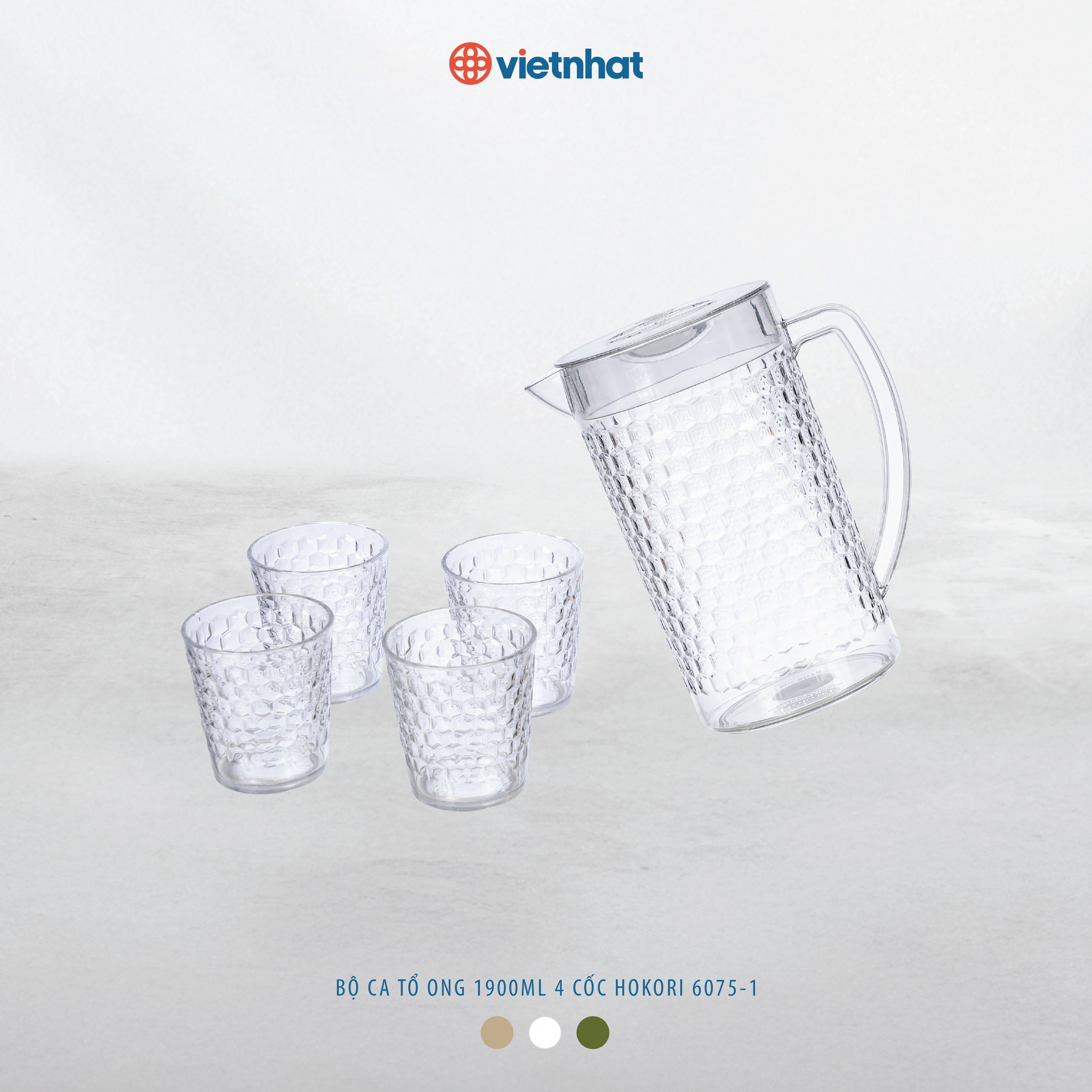 Bộ ca tổ ong 1900ml 4 cốc Hokori 6075-1
