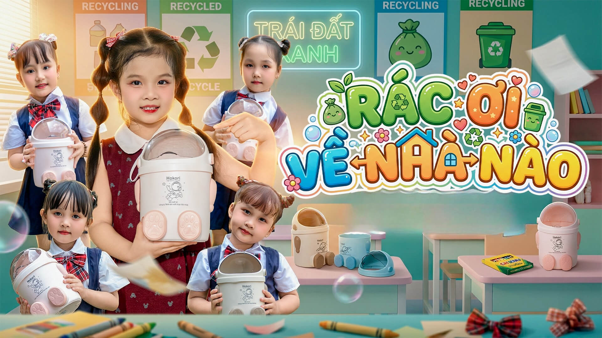 Dạy trẻ vứt rác bằng thùng rác ngộ nghĩnh