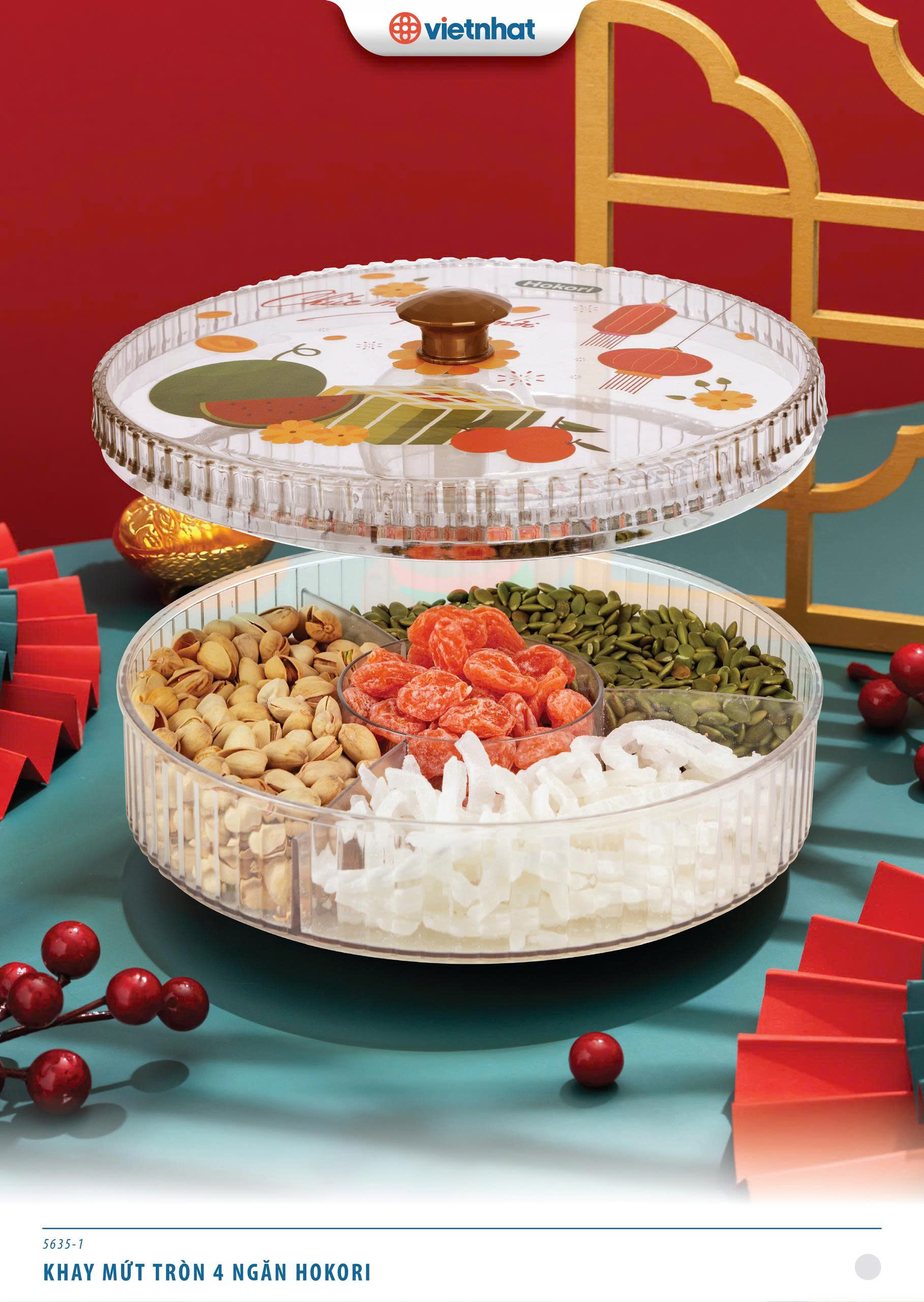 Khay mứt tròn 4 ngăn Hokori
