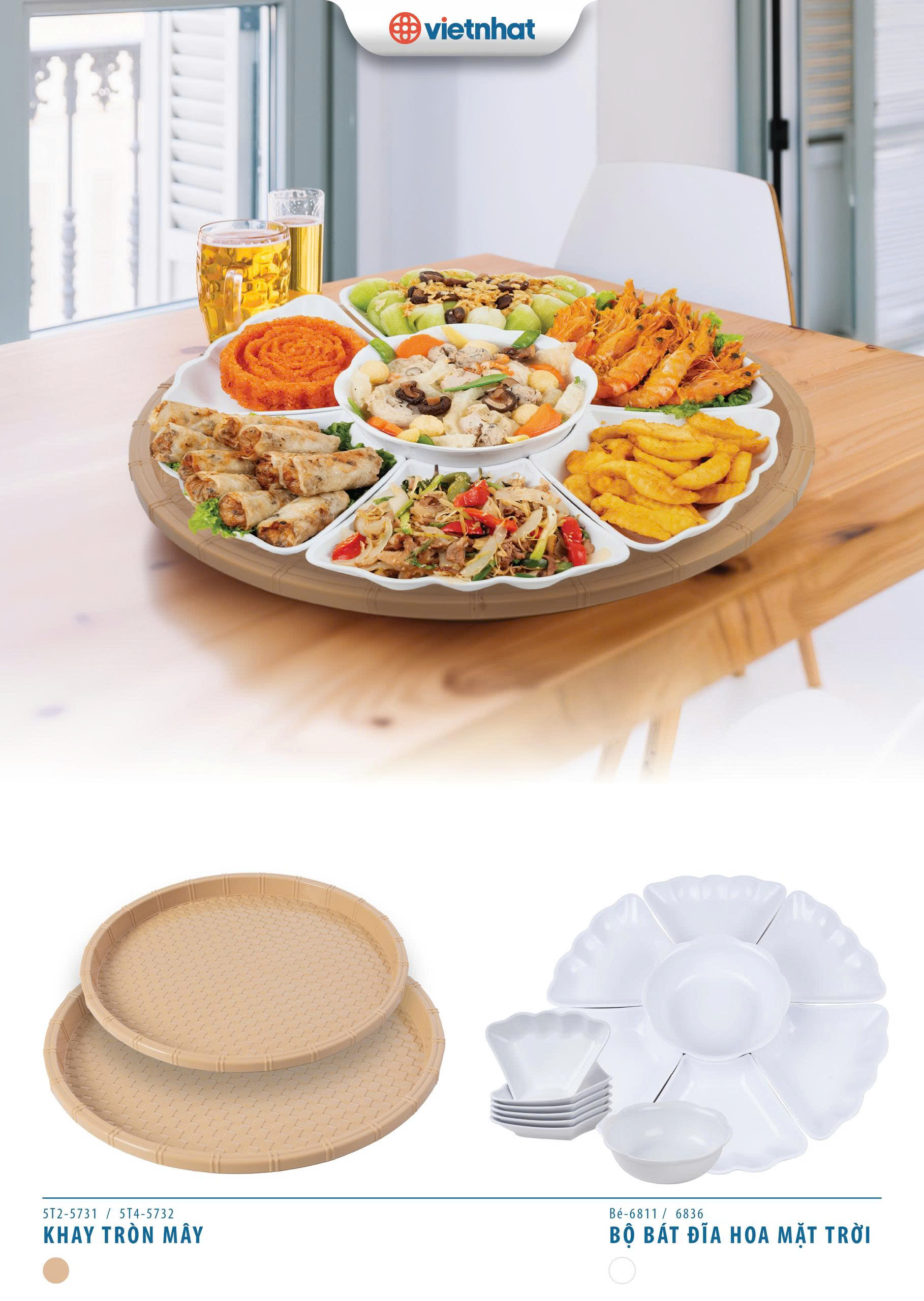 Khay tròn mây đựng cỗ