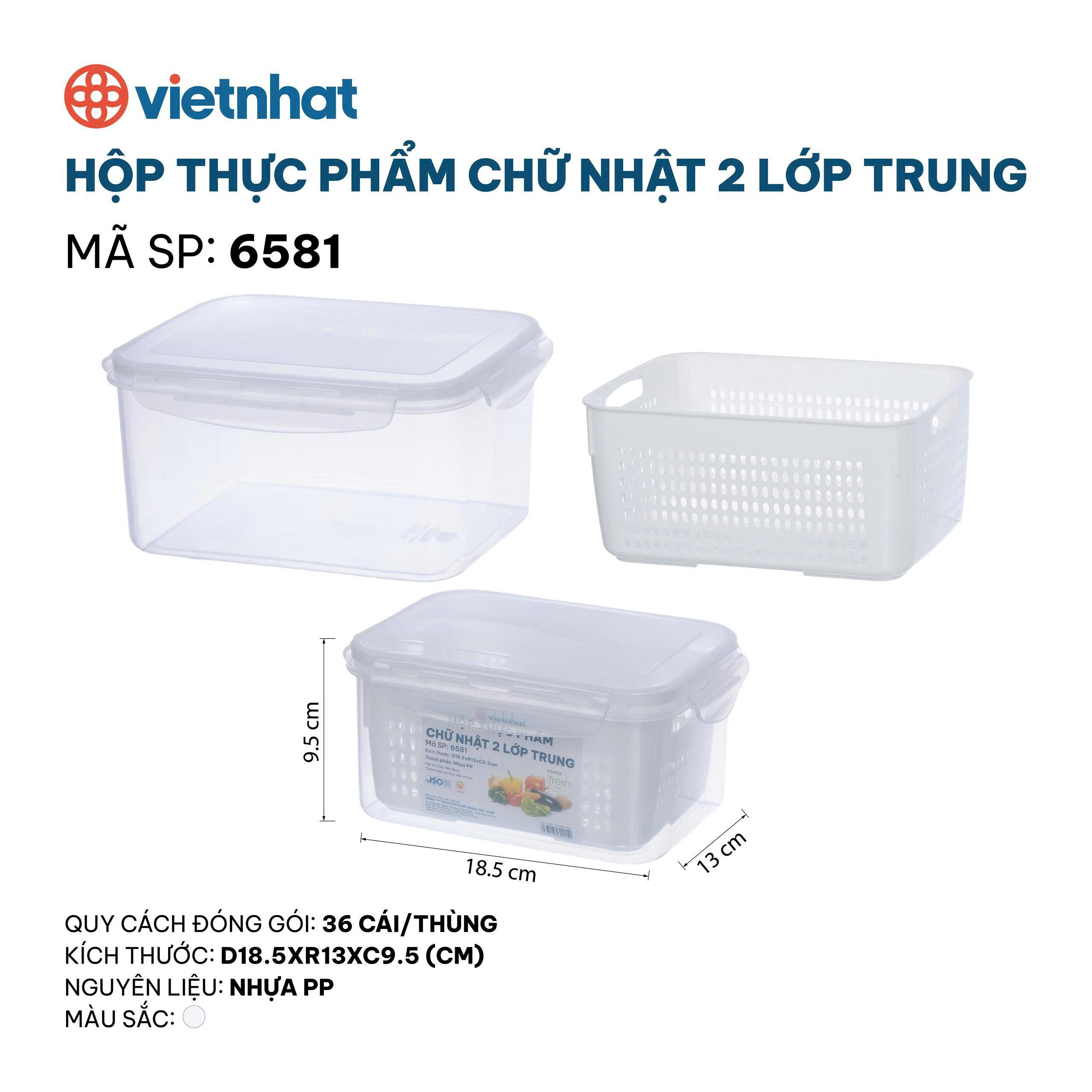 Hộp thực phẩm chữ nhật 2 lớp trung 6581