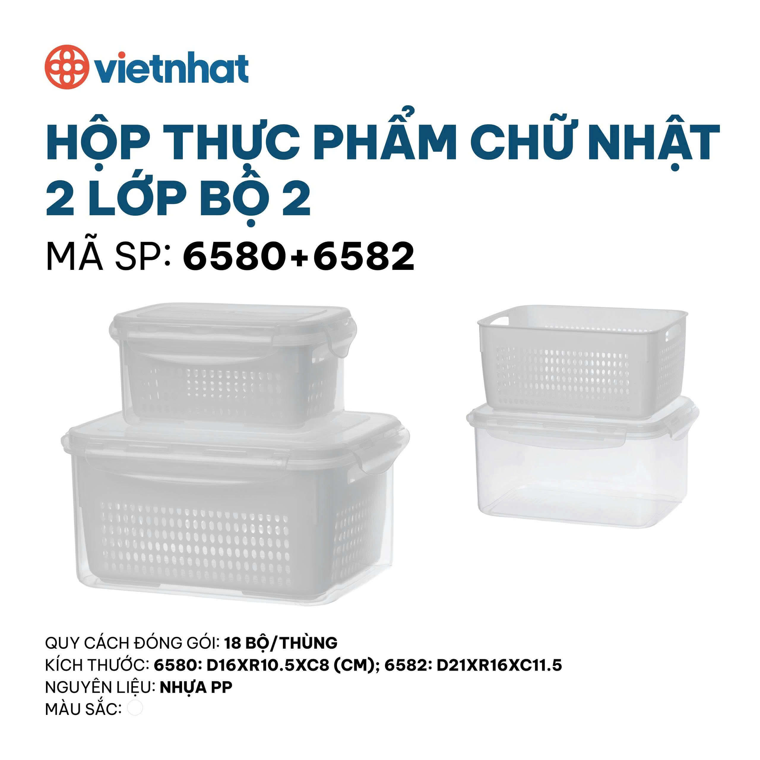 hộp thực phẩm chữ nhật 2 lớp bộ 2 