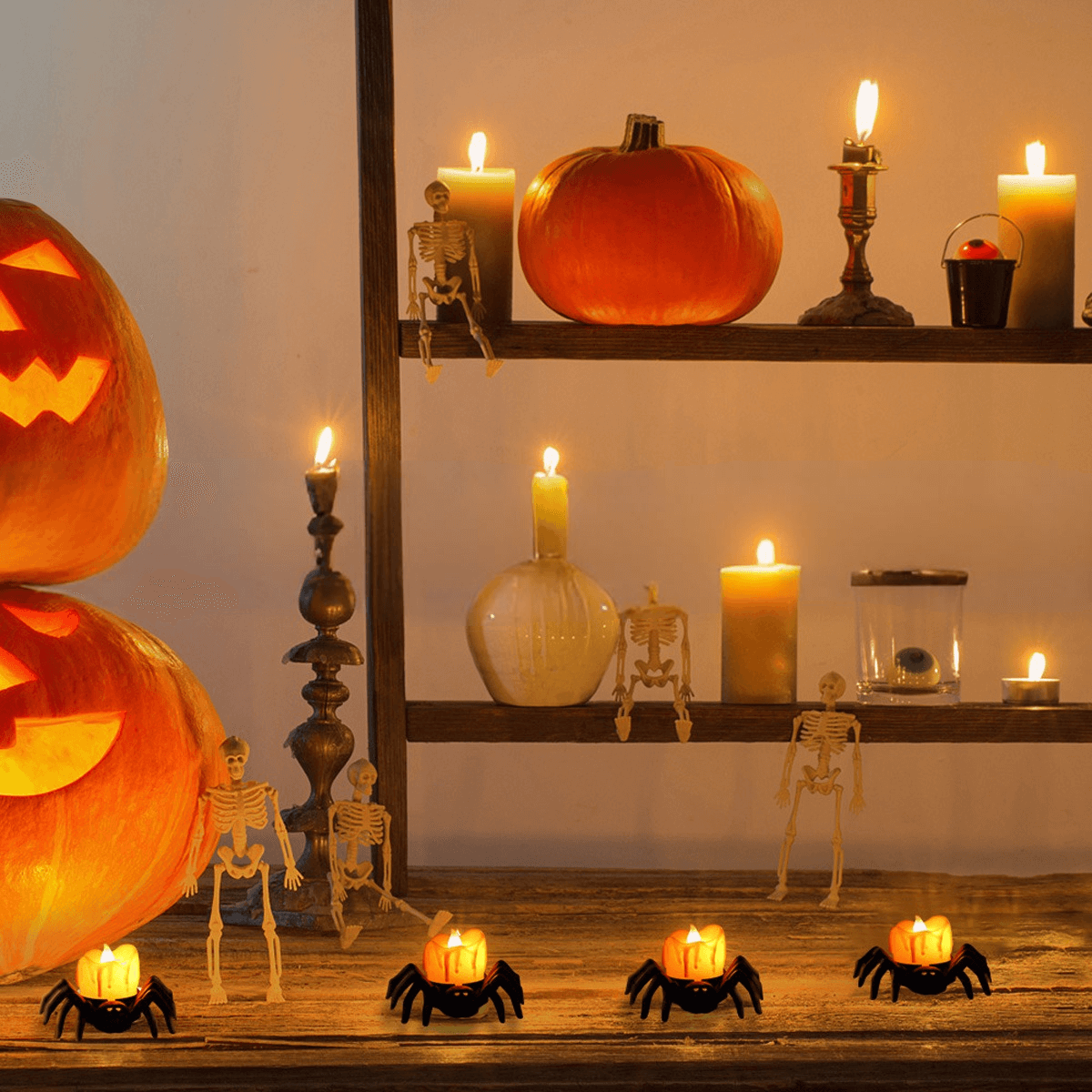 trang trí halloween với tủ, kệ